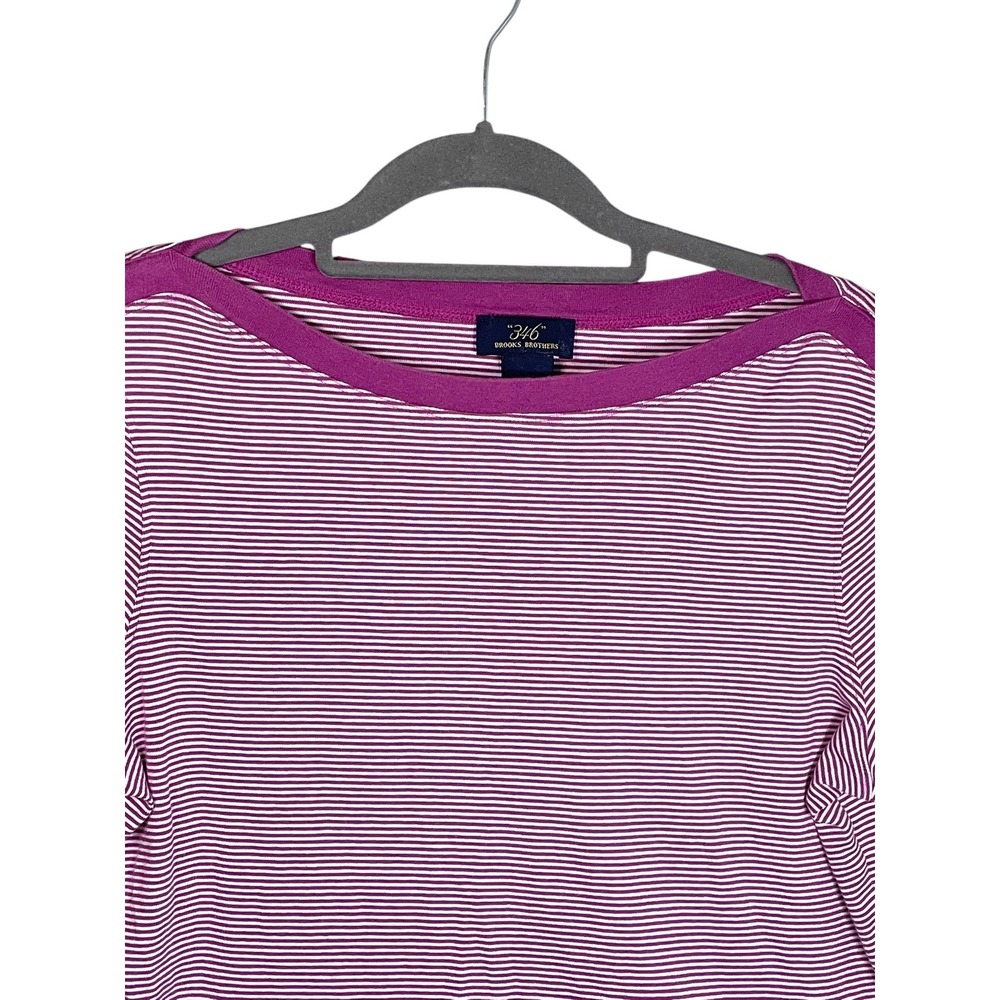 Brooks Brothers 346 Womens Purple White Striped Boat Neck Cotton T-Shirt Large - Picture 10 of 13
